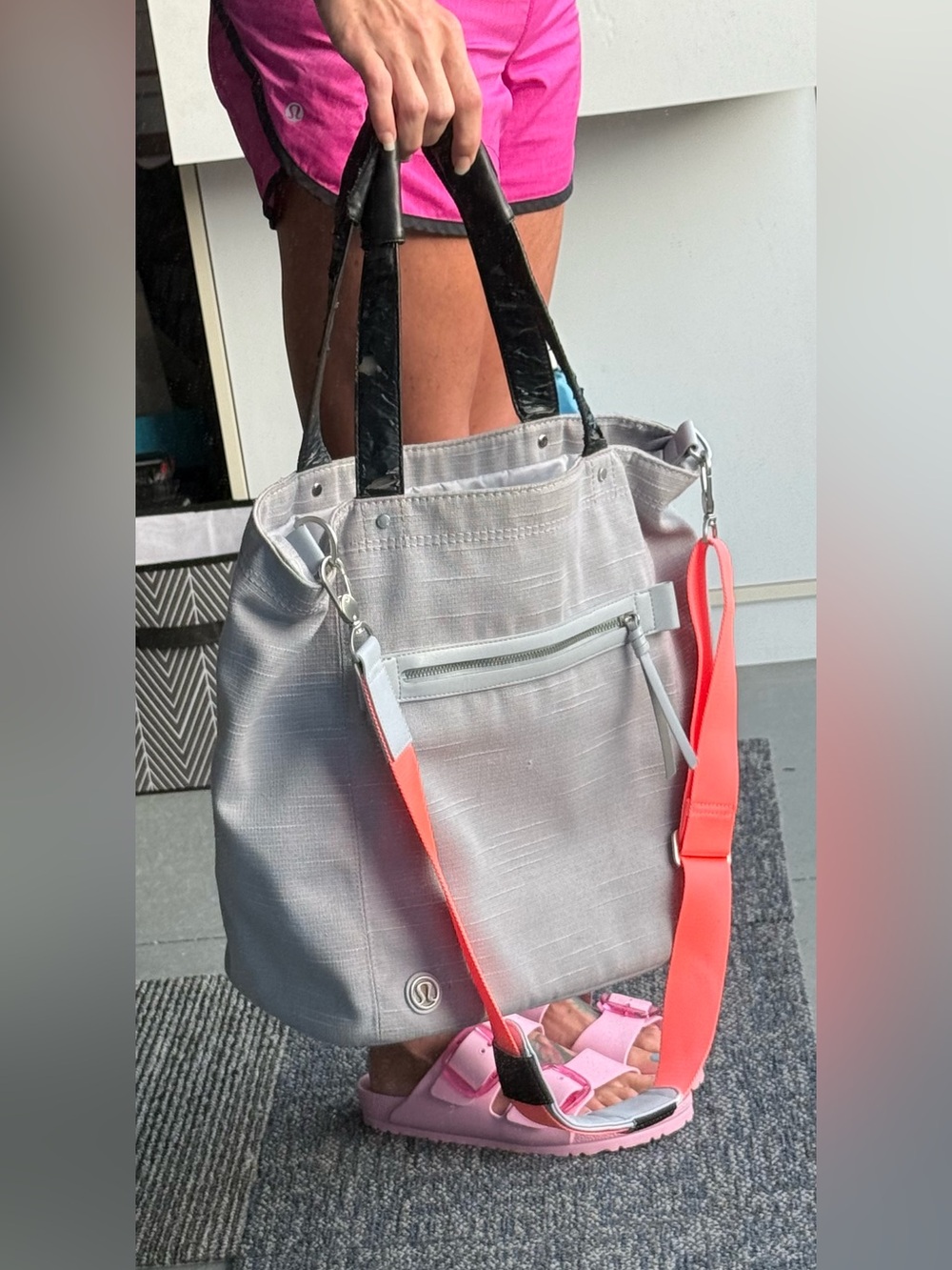 lululemon athletica out and about Tote with Coral Strap and Black Handles